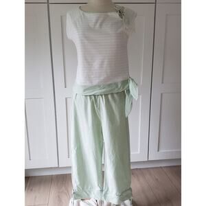 Etam France 2-Piece Pajama Set Womens US 8 Green Plaid Soft Girl Cottagecore